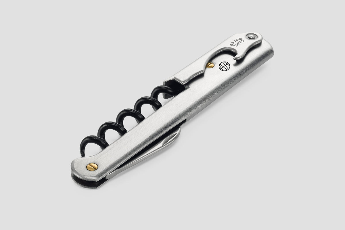 The Ellis Corkscrew handle is made from a folded piece of brushed 18/10 stainless steel.