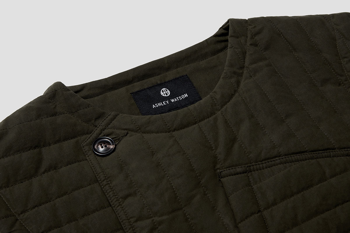 Outer shell finished with water repellent (DWR) coating. Thermal wadding is 100% recycled.