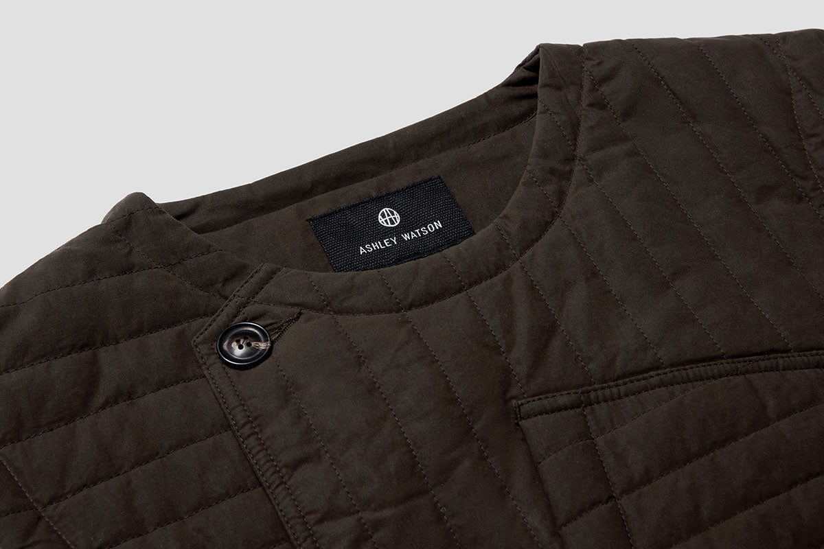 Outer shell finished with water repellent (DWR) coating. Thermal wadding is 100% recycled.
