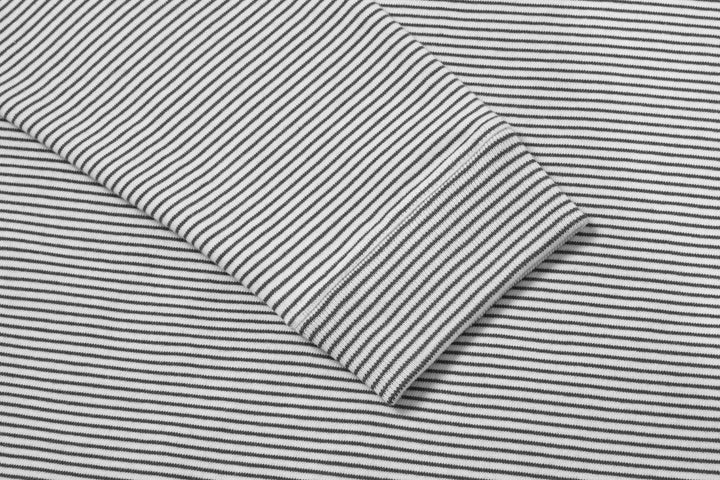 Ribbed cuff holds sleeve shape. All Seams Reinforced With Triple Needle Stitch.