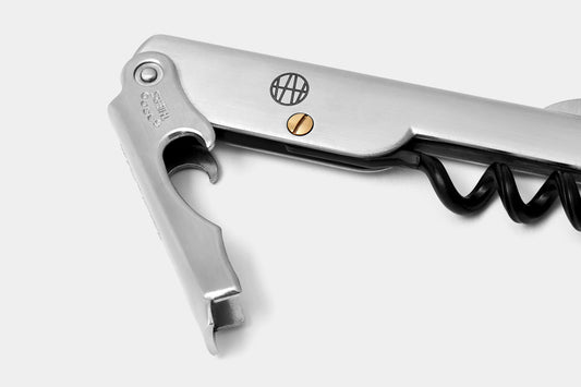 The Ellis Corkscrew handle is made from a folded piece of brushed 18/10 stainless steel.