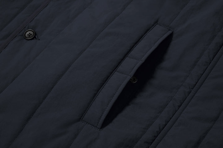Deep handwarmer pockets are secured with a concealed pop-stud. The pockets, sleeve and body are lined with a soft cotton - jacket feels great worn over a t-shirt.